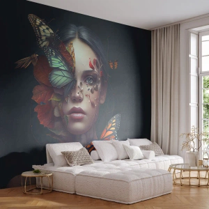 Samolepiaca Fototapeta Deluxe Sticker - Nádherná metamorfóza - Motýle, Tvár, Žena - 350x256 cm