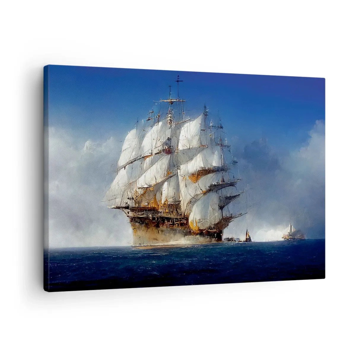 Obraz na plátne - Plachetnica na otvorenom mori pod modrou oblohou - 70x50cm - The great glory! - Moderná nástenná dekorácia do obývacej izby a spálne ARTTOR