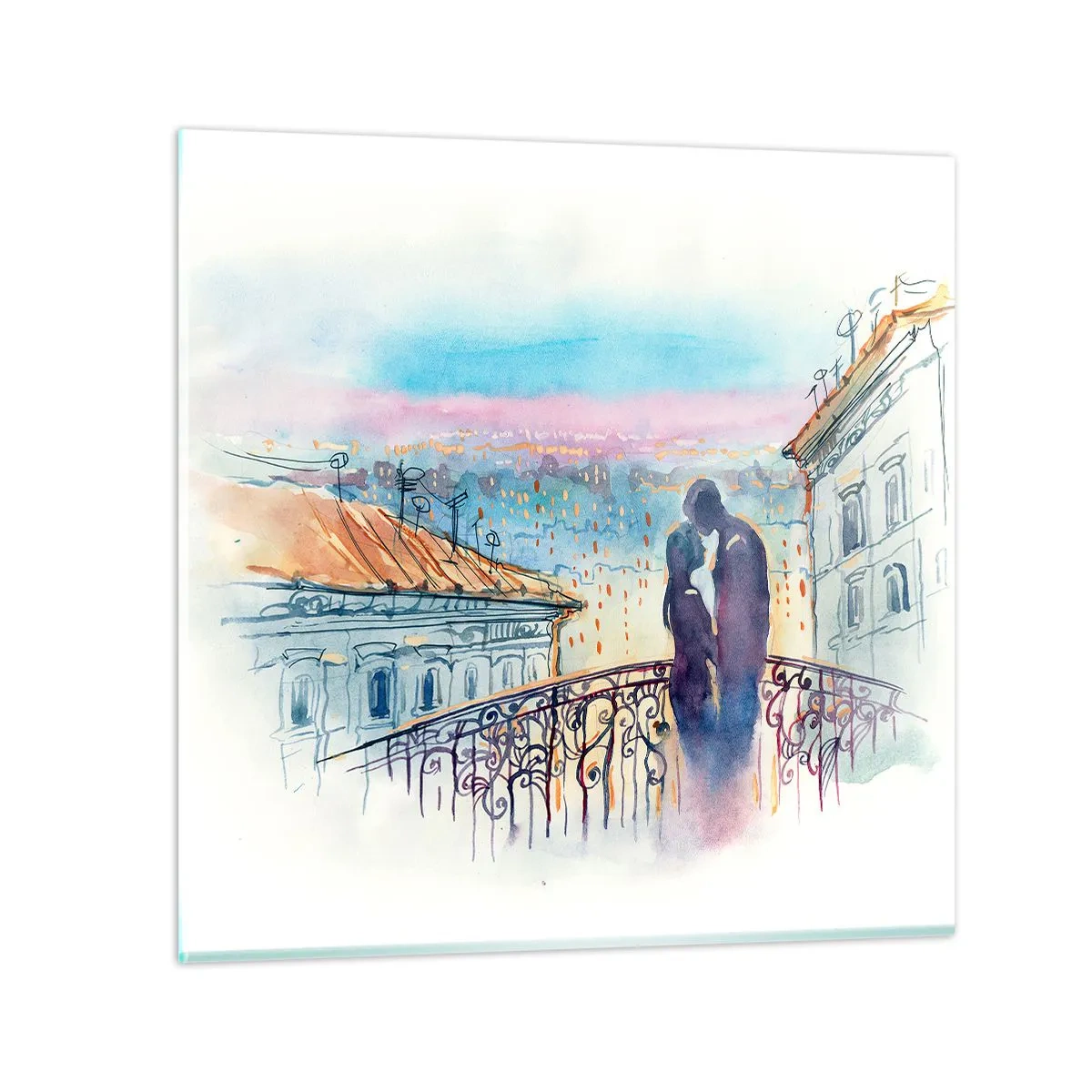 Obraz na skle - Parížski milenci - 30x30 cm