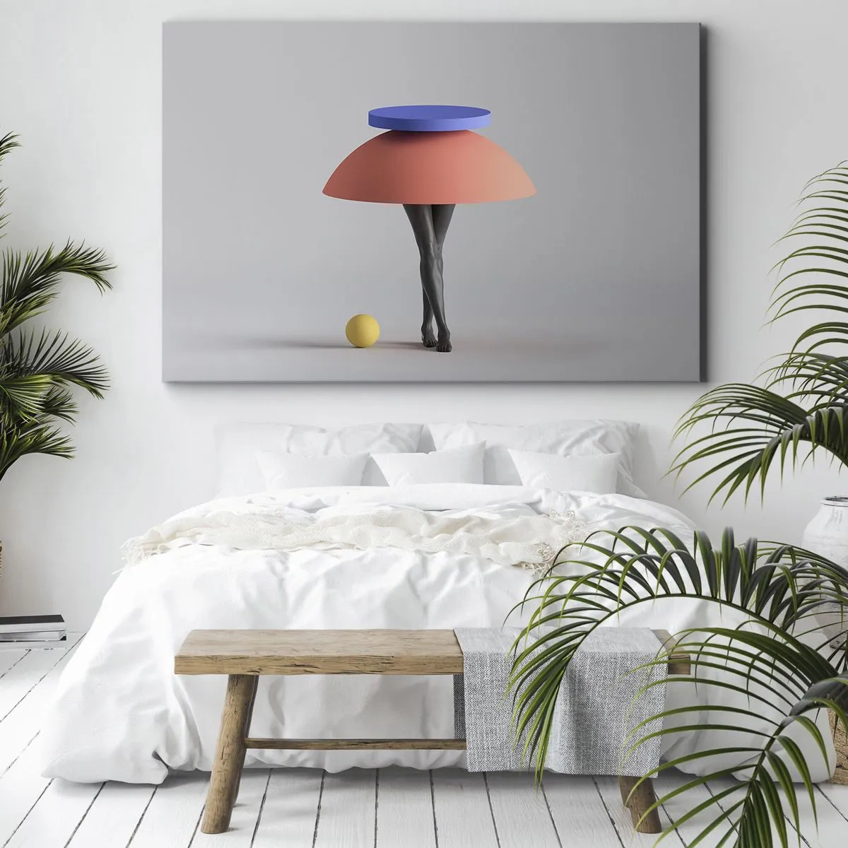 Obraz na plátne - Abstraktná geometrická kompozícia s nohami a loptou - 70x50cm - Surrealistická kompozícia - Moderná nástenná dekorácia do obývacej izby a spálne ARTTOR