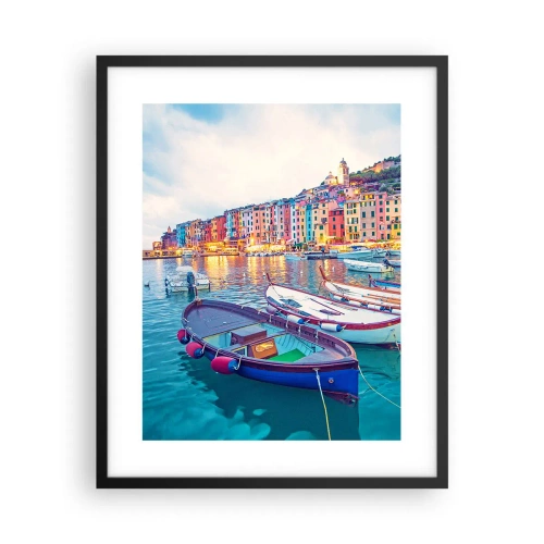 Plagát v čiernom ráme - Farebný večer v prístave - 40x50 cm