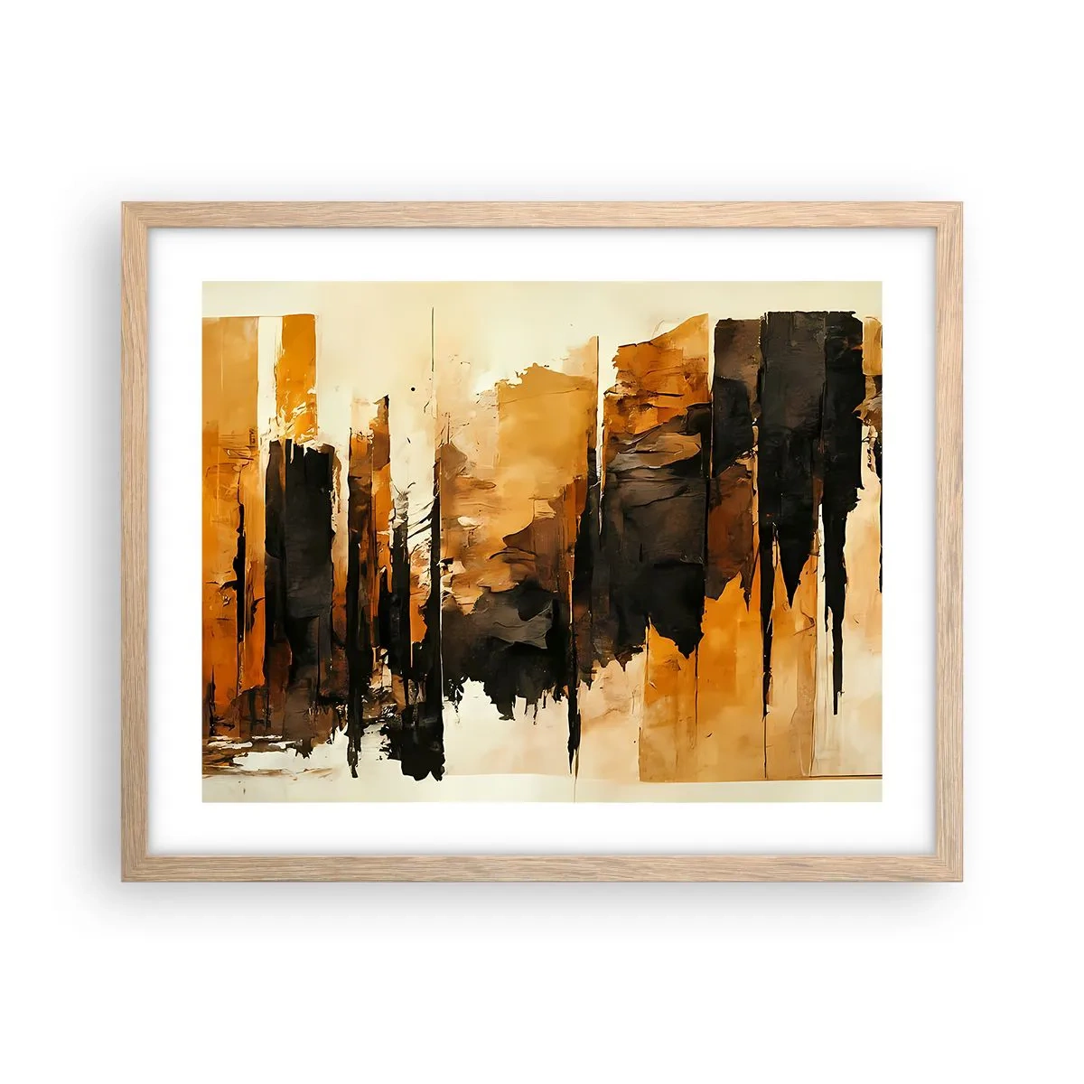 Plagát v ráme zo svetlého duba - Harmónia čiernej a zlatej - 50x40 cm