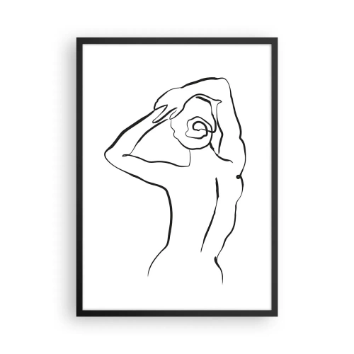 Plagát v čiernom ráme - Minimalistická silueta ženy s rukami nad hlavou - 50x70cm - Ranný akt - Moderná nástenná dekorácia do obývacej izby a spálne ARTTOR