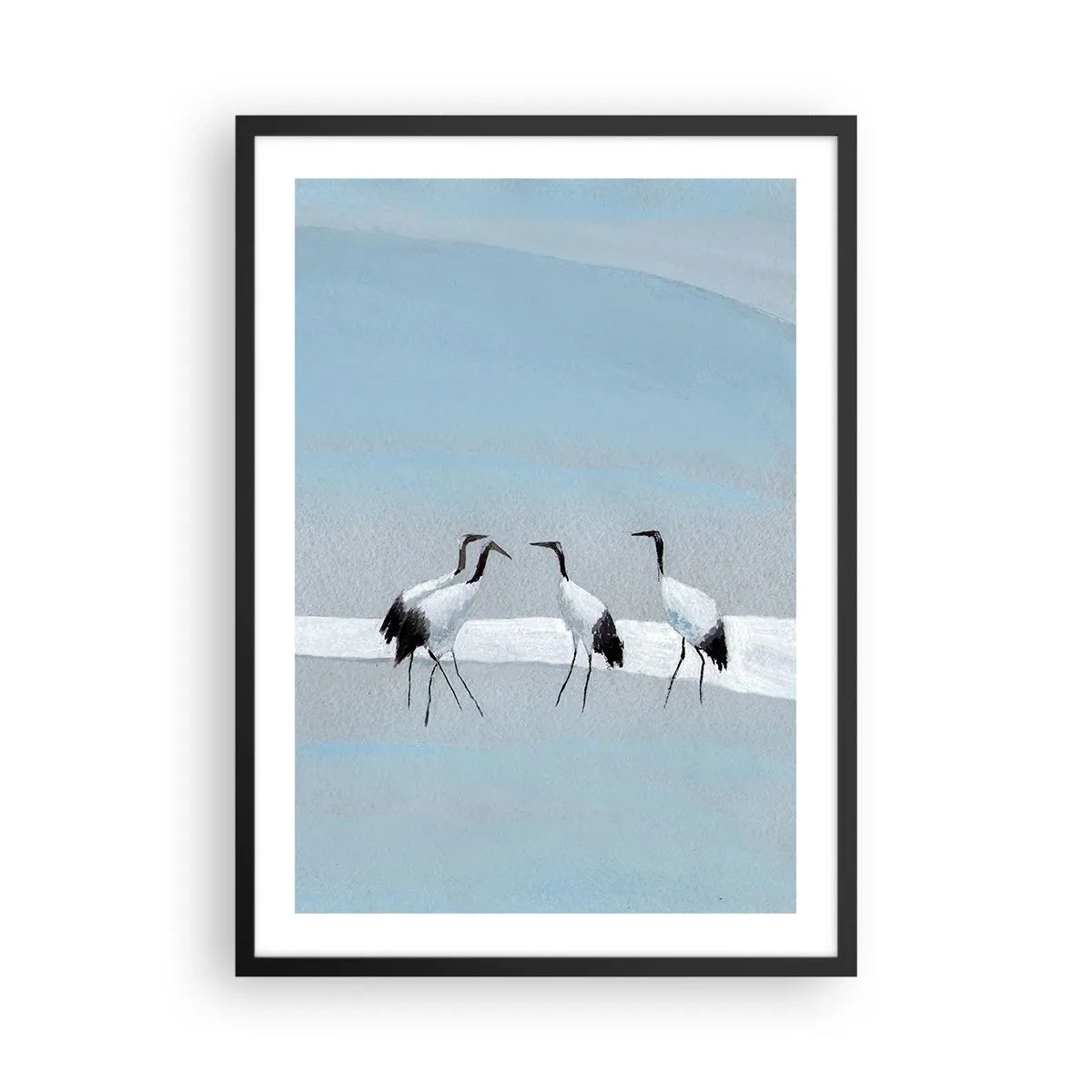 Plagát v čiernom ráme - Minimalistická ilustrácia žeriavov na pastelovom pozadí. - 50x70cm - Po horúcom dni - Moderná nástenná dekorácia do obývacej izby a spálne ARTTOR