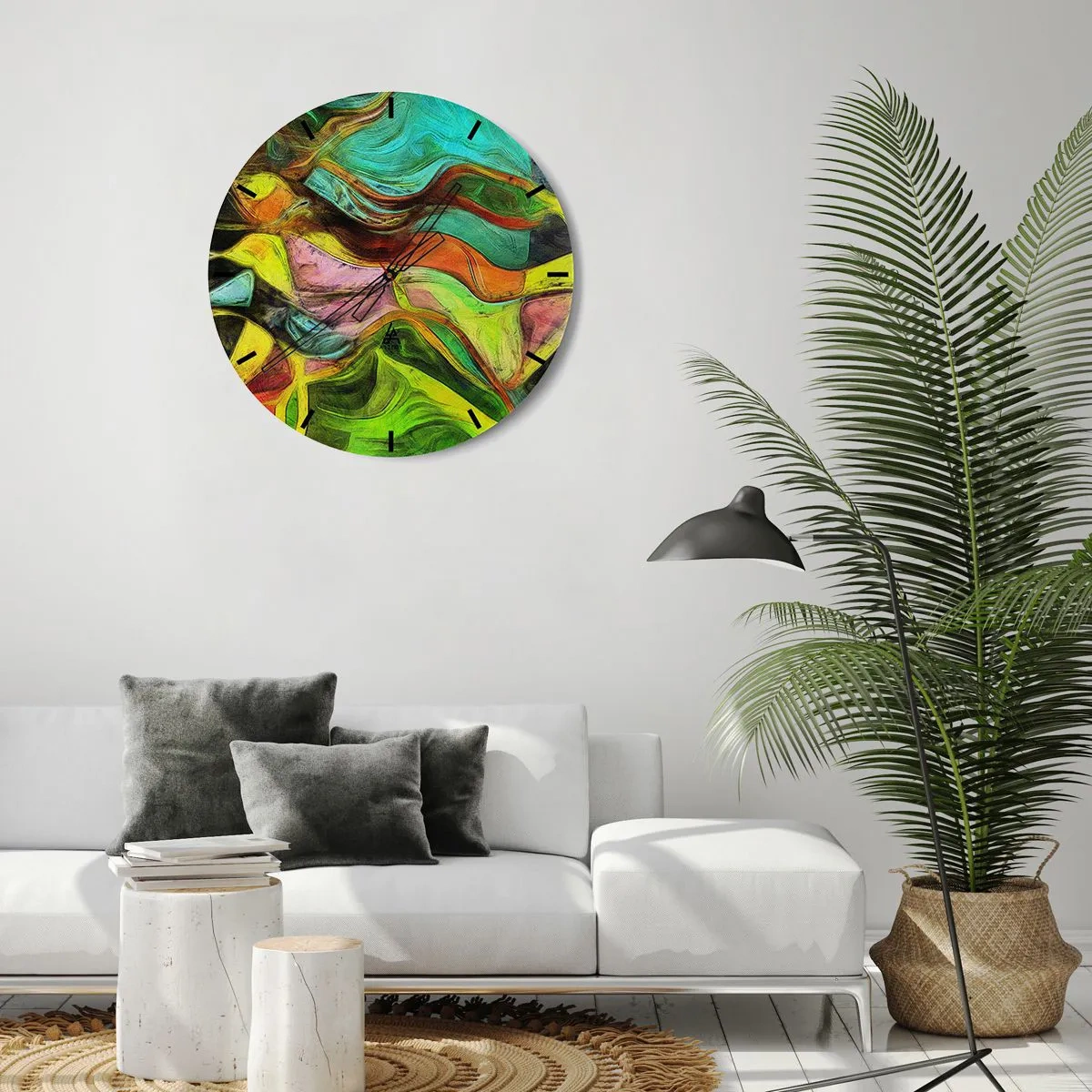 Nástenné hodiny - Farebná abstrakcia s dynamickými líniami a tvarmi - 30x30cm - Pohyb je život - Moderná nástenná dekorácia do obývacej izby, kuchyne a spálne ARTTOR