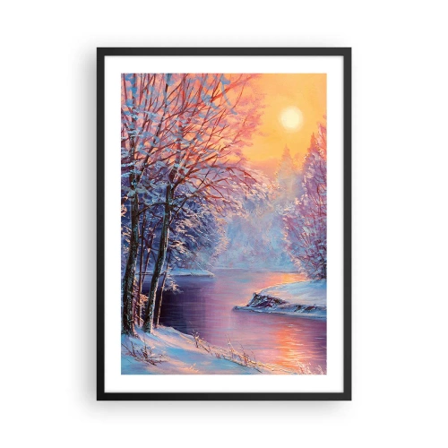 Plagát v čiernom ráme - Zimná krajina s riekou v žiari zapadajúceho slnka - 50x70cm - Farby zimy - Moderná nástenná dekorácia do obývacej izby a spálne ARTTOR