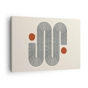 Obraz na plátne - Geometrický vzor s čiarami a oranžovými kruhmi - 70x50cm - Od začiatku do konca - Moderná nástenná dekorácia do obývacej izby a spálne ARTTOR
