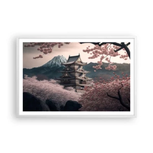 Plagát v bielom ráme - Krajina kvitnúcich čerešní - 91x61 cm