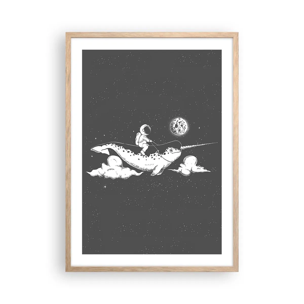 Plagát v ráme zo svetlého duba - Vesmírny jazdec - 50x70 cm