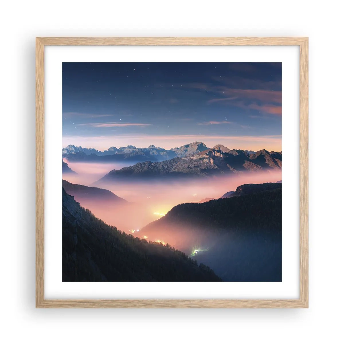 Plagát v ráme zo svetlého duba - Svetlo v údoliach - 50x50 cm