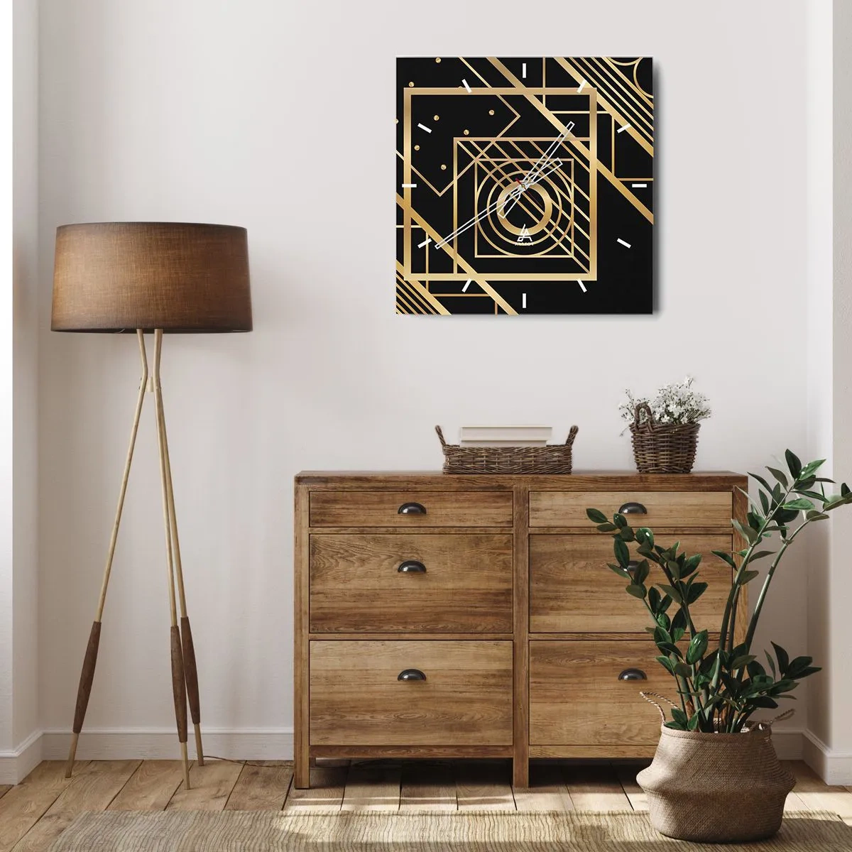 Nástenné hodiny - Zlatá geometria - 30x30 cm
