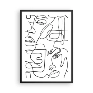 Plagát v čiernom ráme - Abstraktné tváre nakreslené jednou čiarou - 50x70cm - V spletených emóciách - Moderná nástenná dekorácia do obývacej izby a spálne ARTTOR