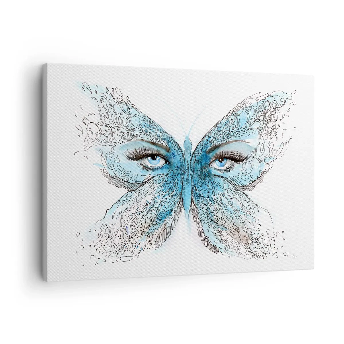 Obraz na plátne - Umelecký akvarel motýľa s modrými očami - 70x50cm - Sýkorka modrinka eros - Moderná nástenná dekorácia do obývacej izby a spálne ARTTOR