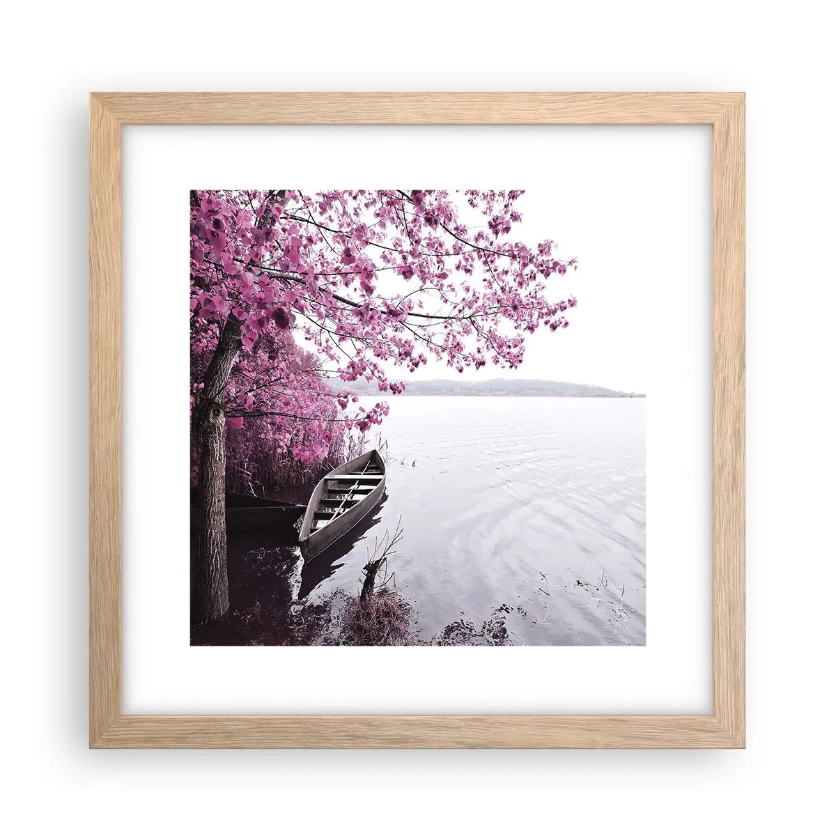 Plagát v ráme zo svetlého duba - V ružovom tichu - 30x30 cm