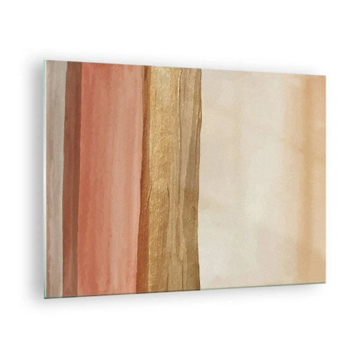 Obraz na skle - Abstraktné pruhy v teplých odtieňoch béžovej a zlatej - 70x50cm - Vertikálna kompozícia - Moderná nástenná dekorácia do obývacej izby a spálne ARTTOR