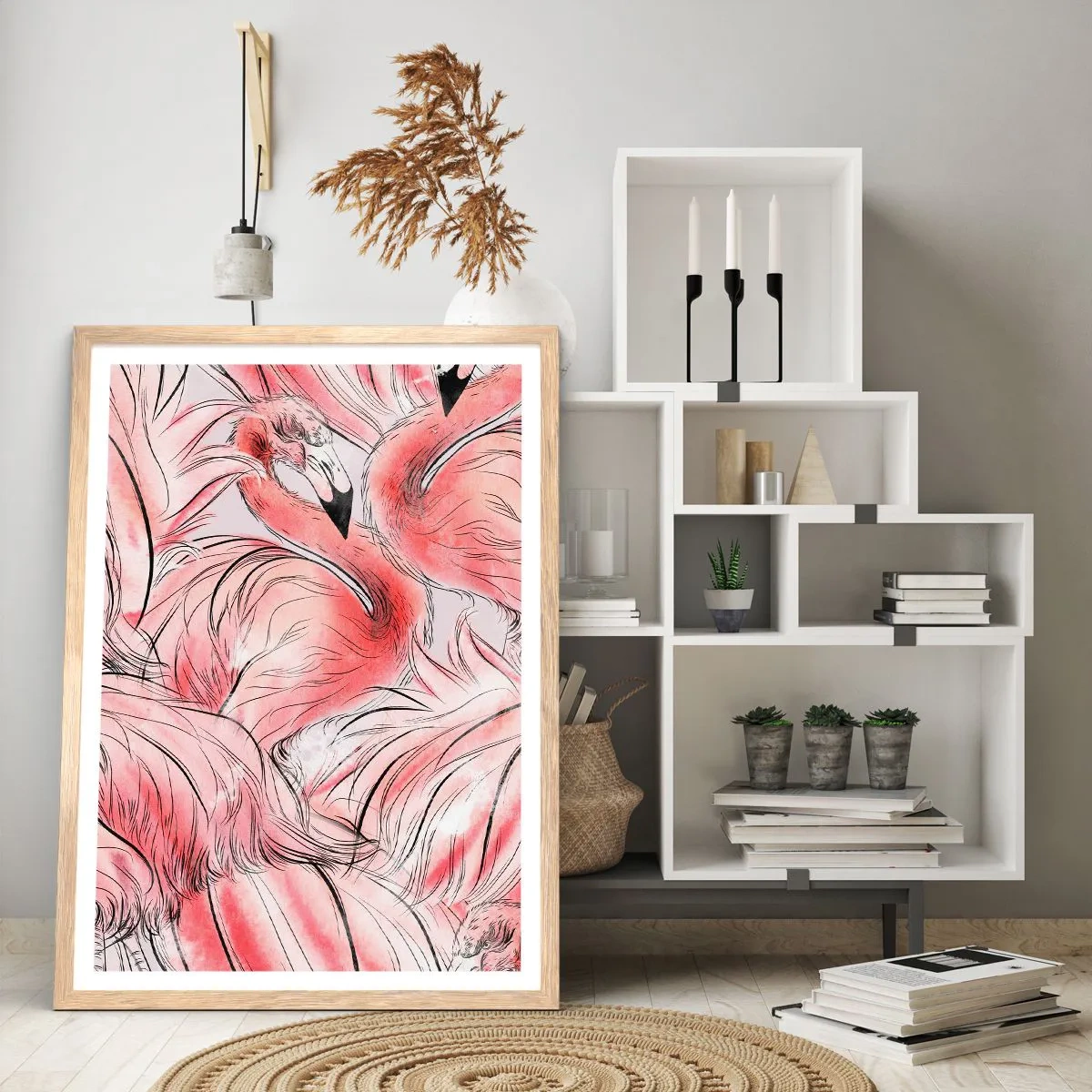 Plagát v ráme zo svetlého duba - Vtáči corps de ballet - 40x50 cm