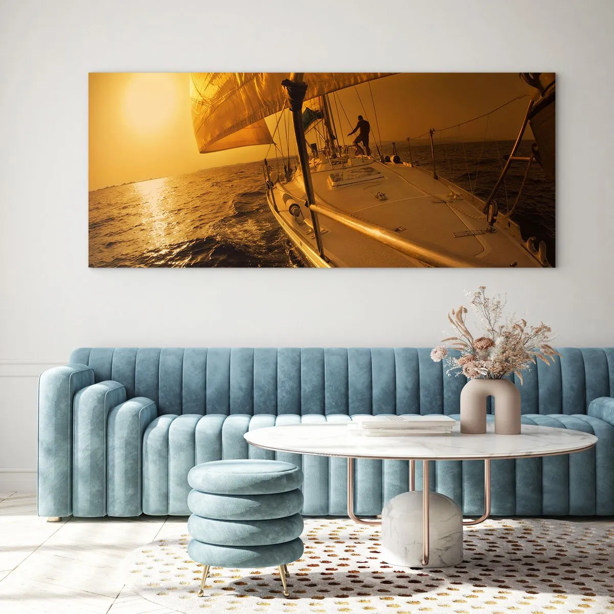 Obraz na skle - Zlatý večer po viacfarebnom dni - 140x50 cm