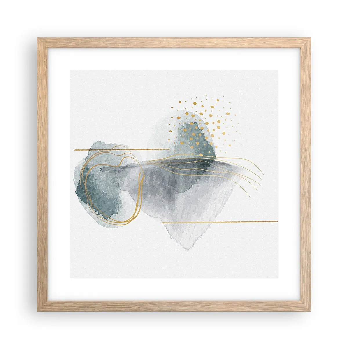 Plagát v ráme zo svetlého duba - O vzťahu medzi šedou a zlatou - 40x40 cm