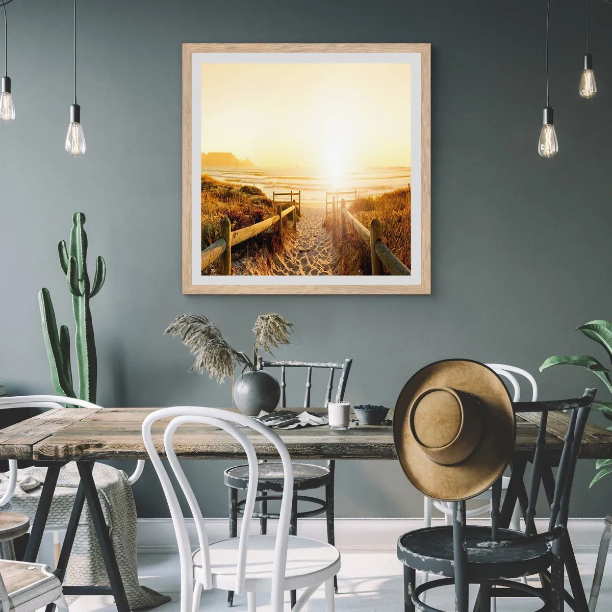 Plagát v ráme zo svetlého duba - Dunami smerom k slnku - 50x50 cm