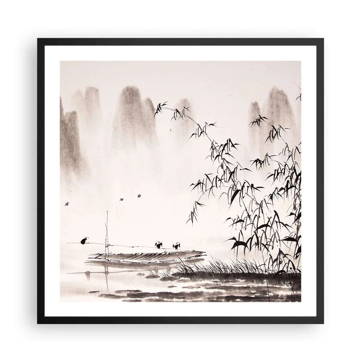 Plagát v čiernom ráme - Pokoj ryžových polí - 60x60 cm