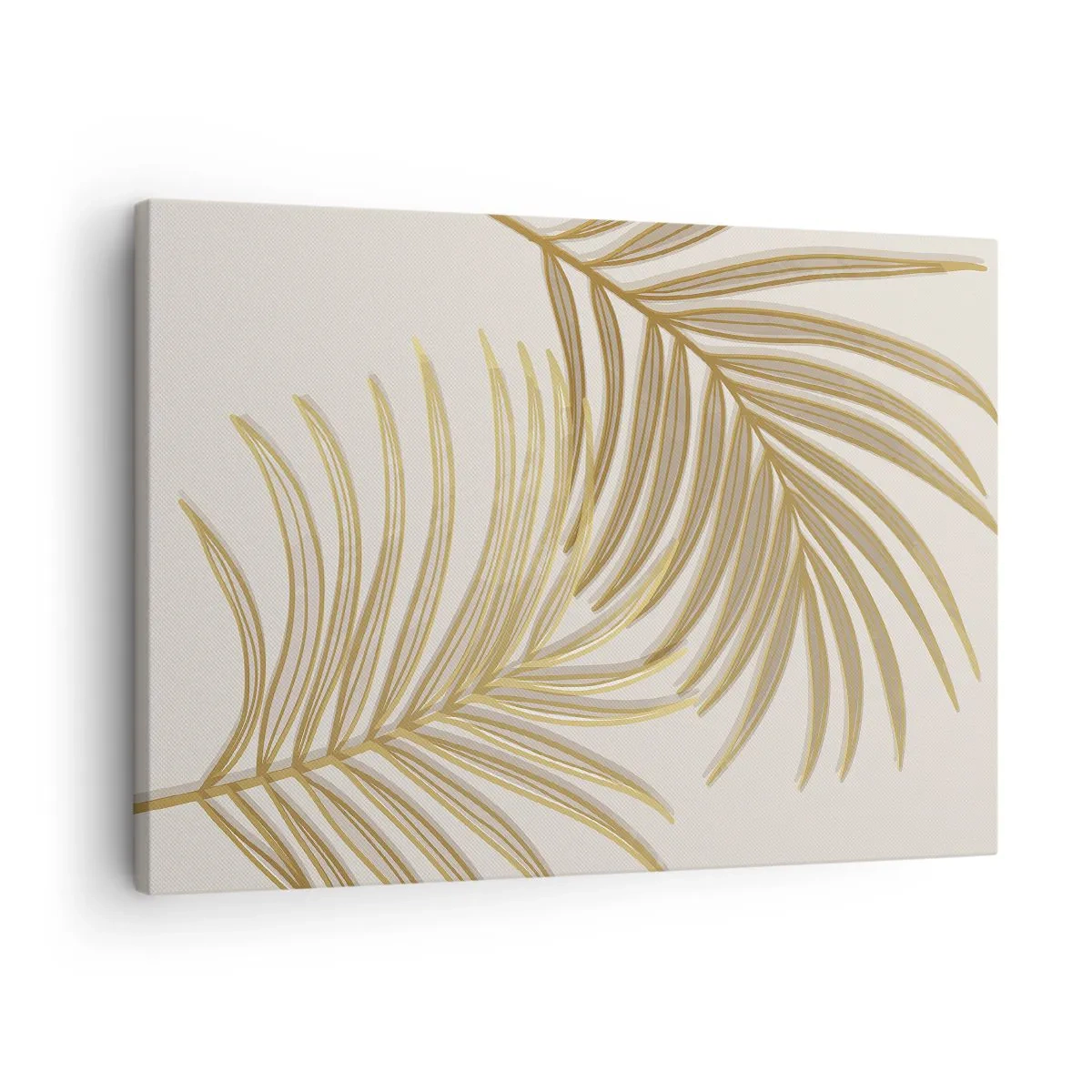 Obraz na plátne - Zlaté palmové listy na svetlom pozadí v minimalistickom štýle - 70x50cm - Zlatá palma! - Moderná nástenná dekorácia do obývacej izby a spálne ARTTOR