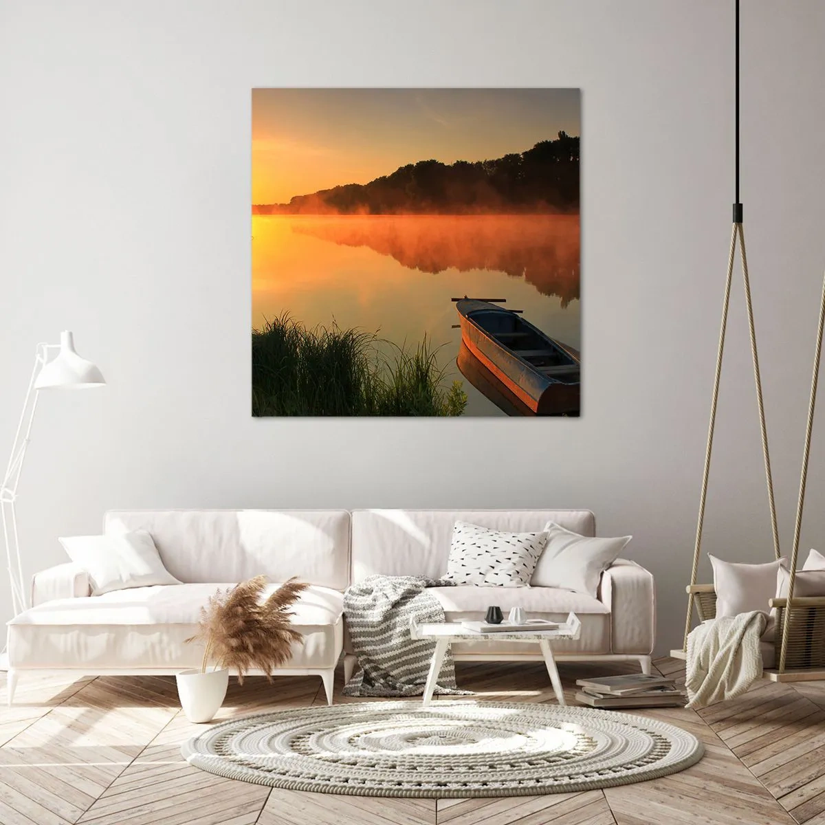 Obraz na plátne - Východ slnka pri vode ako povrch zrkadla - 30x30 cm