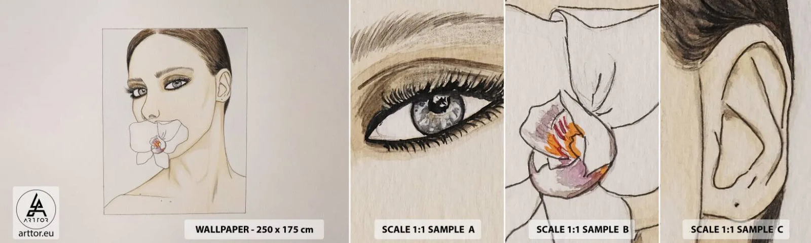 Vzorka samolepiacej fototapety Deluxe Sticker - Symbol elegancie a krásy - Abstrakcia, Kus, Žena - 100x30 cm