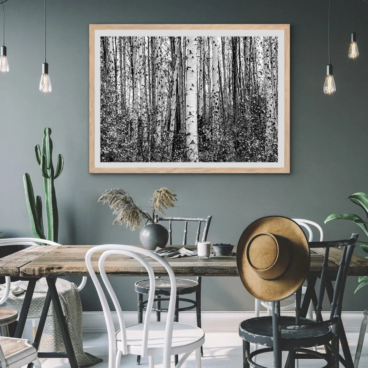 Plagát v ráme zo svetlého duba - Brezová kolonáda - 100x70 cm