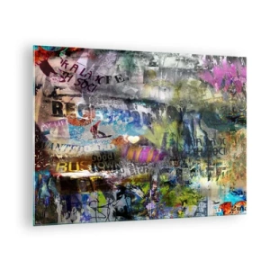 Obraz na skle - Farebná abstraktná graffiti koláž - 70x50cm - Koláž spomienok - Moderná nástenná dekorácia do obývacej izby a spálne ARTTOR