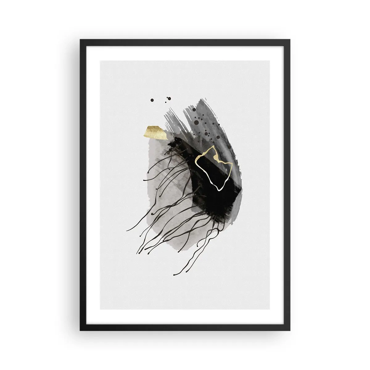 Plagát v čiernom ráme - Abstraktná kompozícia v čiernych, sivých a zlatých farbách. - 50x70cm - V čiernej a zlatej - Moderná nástenná dekorácia do obývacej izby a spálne ARTTOR