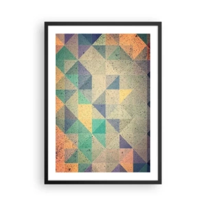 Plagát v čiernom ráme - Farebná abstrakcia s geometrickým vzorom trojuholníkov - 50x70cm - Republika trojuholníkov - Moderná nástenná dekorácia do obývacej izby a spálne ARTTOR