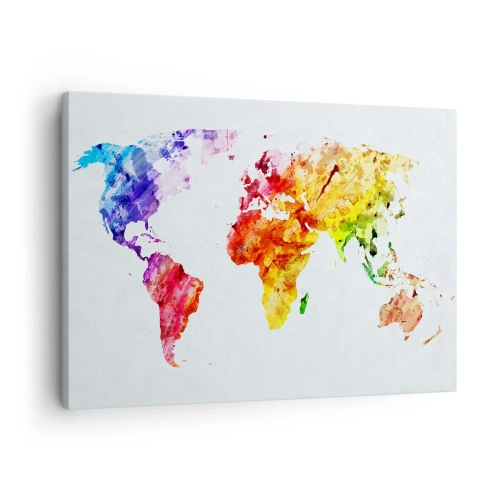 Obraz na plátne - Farebná akvarelová mapa sveta - 70x50cm - Všetky farby sveta - Moderná nástenná dekorácia do obývacej izby a spálne ARTTOR