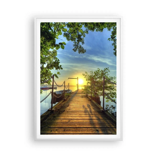 Plagát v bielom ráme - Západ pri vode - 70x100 cm