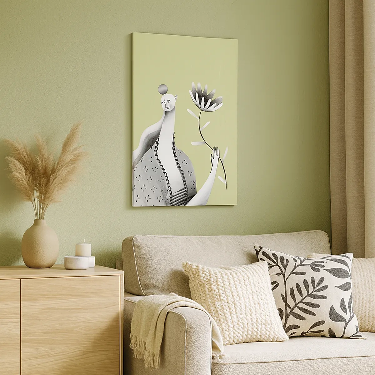 Obraz na plátne - Modernistický portrét – držiaci kvet - 50x70 cm