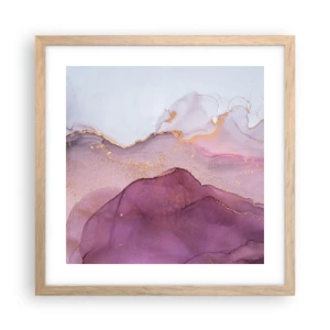 Plagát v ráme zo svetlého duba - Fialové a ľalové vlny - 40x40 cm