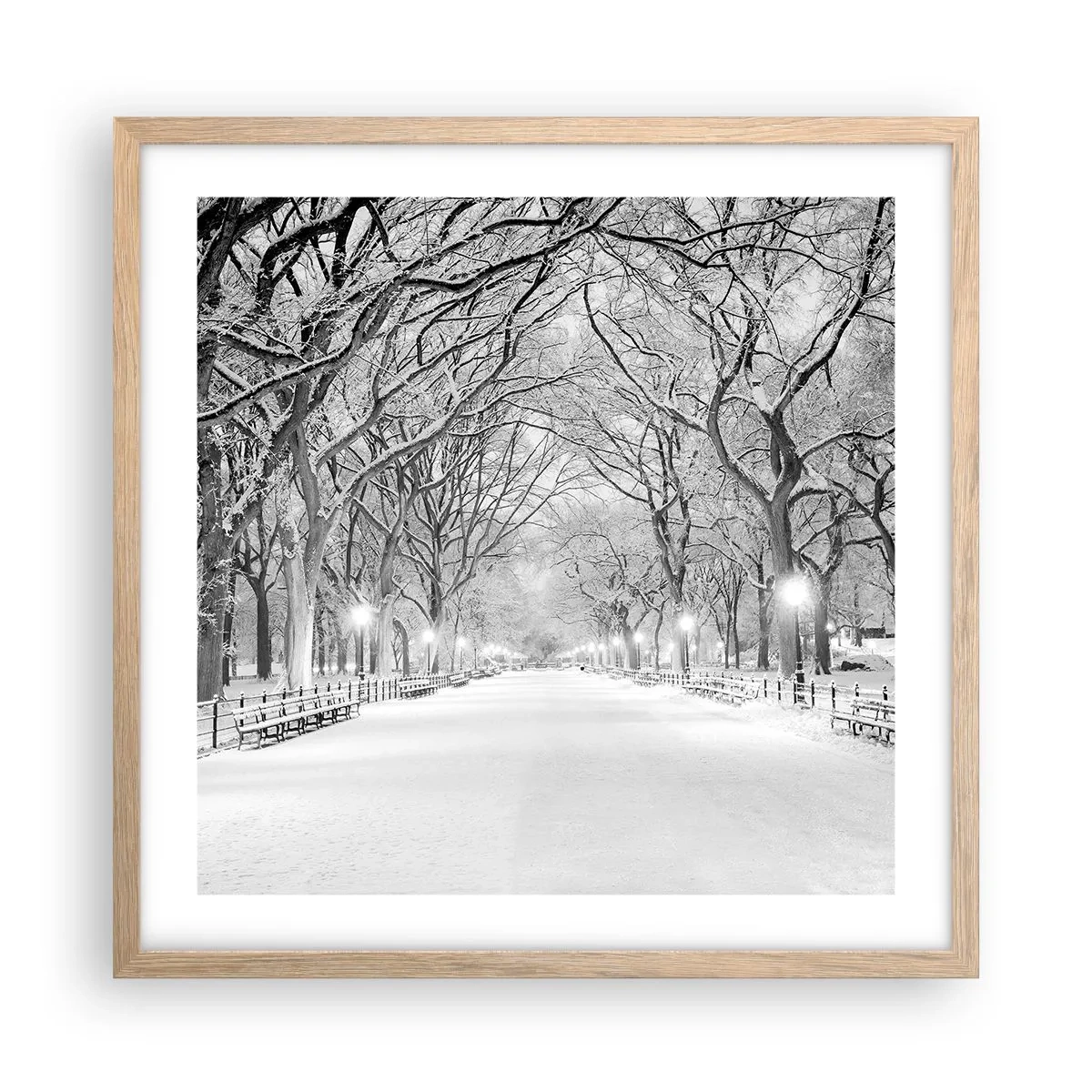 Plagát v ráme zo svetlého duba - Štyri ročné obdobia – zima - 50x50 cm