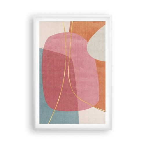 Plagát v bielom ráme - Pastelová kompozícia so zlatou niťou - 61x91 cm