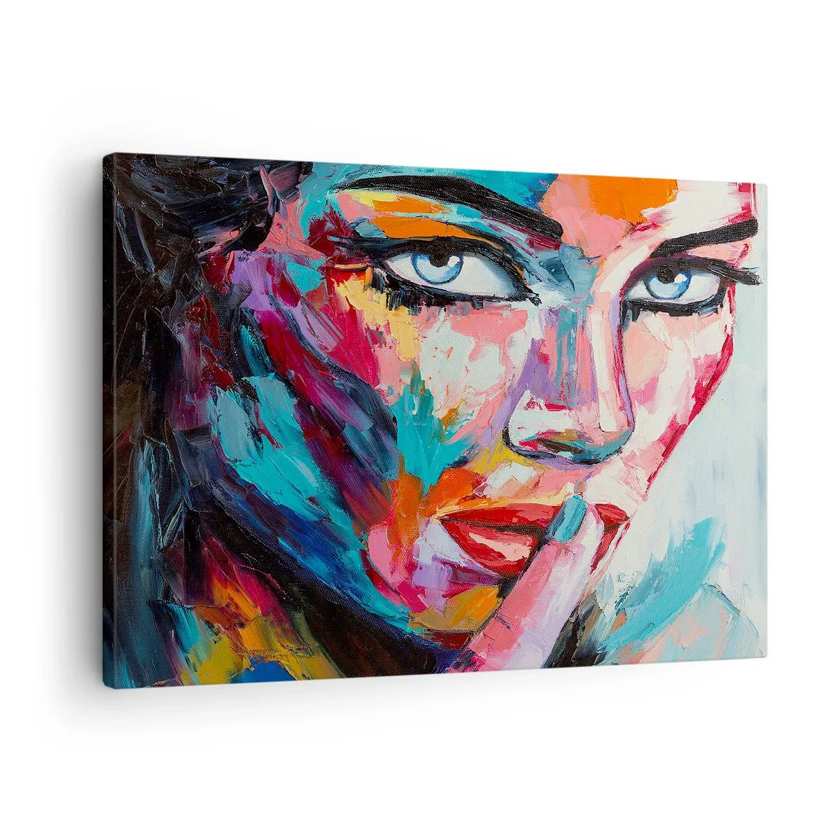 Obraz na plátne - Farebný portrét ženy v abstraktnom štýle - 70x50cm - Naše prvé tajomstvo - Moderná nástenná dekorácia do obývacej izby a spálne ARTTOR