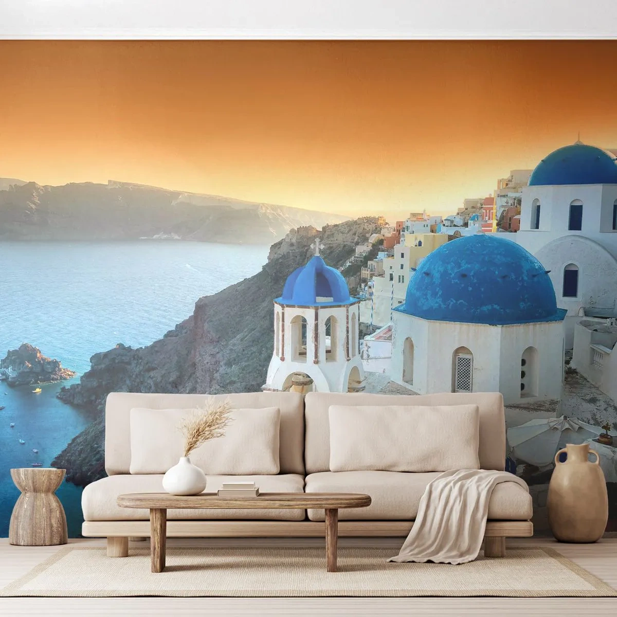 Samolepiaca Fototapeta Deluxe Sticker - Santorini - v náruči skál - Krajina, Grécko, Santorini - 250x175 cm