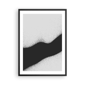 Plagát v čiernom ráme - Minimalistický tvar vlny v čiernej a sivej farbe so zrnitým efektom - 50x70cm - Plynulá rovnováha - Moderná nástenná dekorácia do obývacej izby a spálne ARTTOR