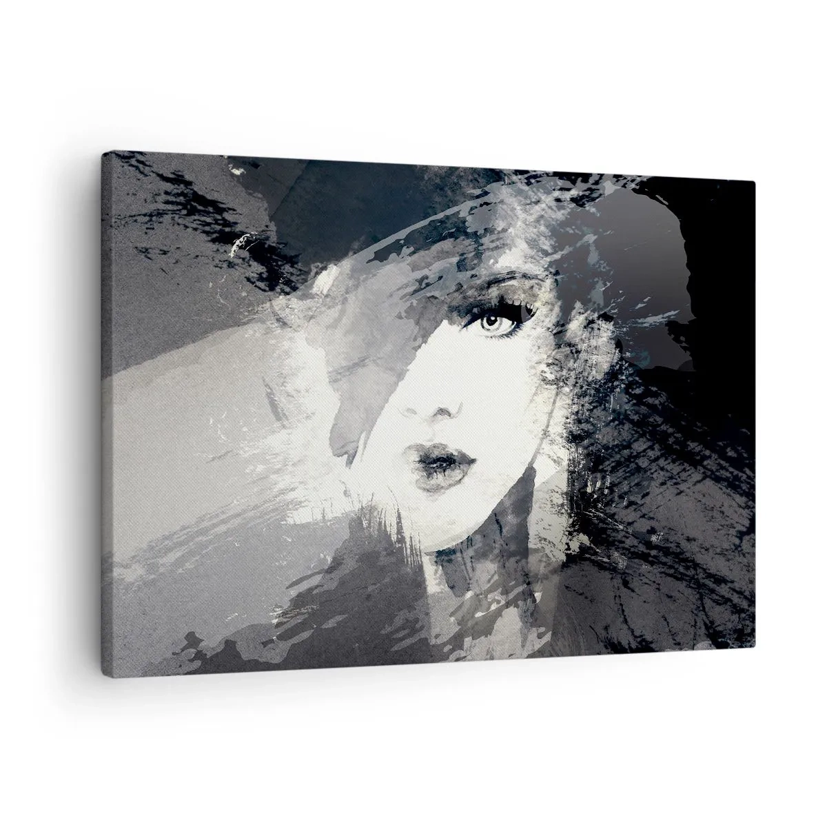 Obraz na plátne - Abstraktný portrét ženy v odtieňoch sivej s jemnými akcentmi. - 70x50cm - Za šedým závojom - Moderná nástenná dekorácia do obývacej izby a spálne ARTTOR