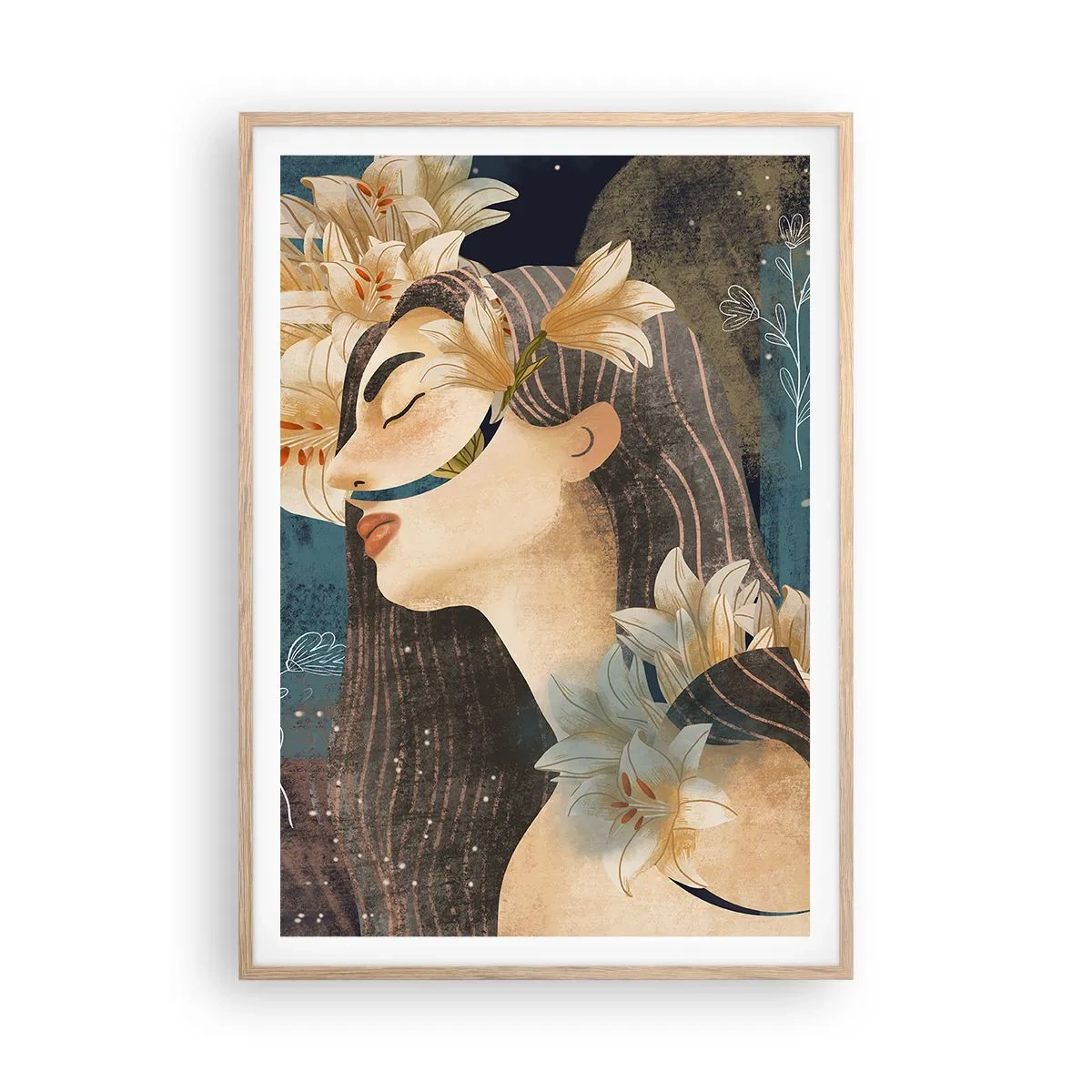 Plagát v ráme zo svetlého duba - Rozprávka o princeznej s ľaliami - 70x100 cm