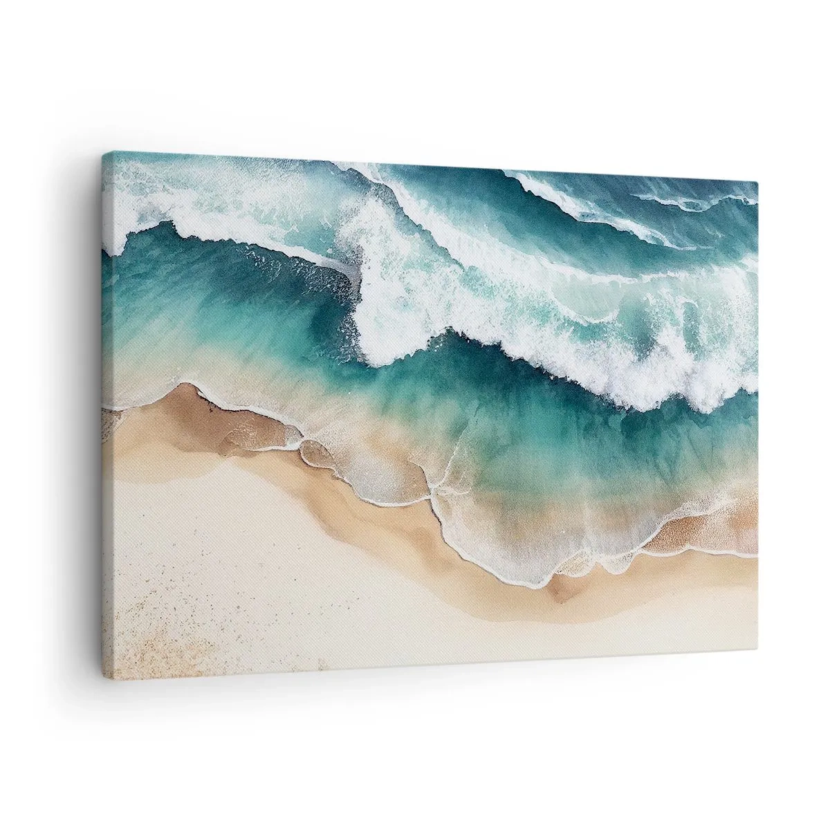 Obraz na plátne - Výhľad na pláž a morské vlny v tyrkysových odtieňoch - 70x50cm - Odveké stretnutie - Moderná nástenná dekorácia do obývacej izby a spálne ARTTOR