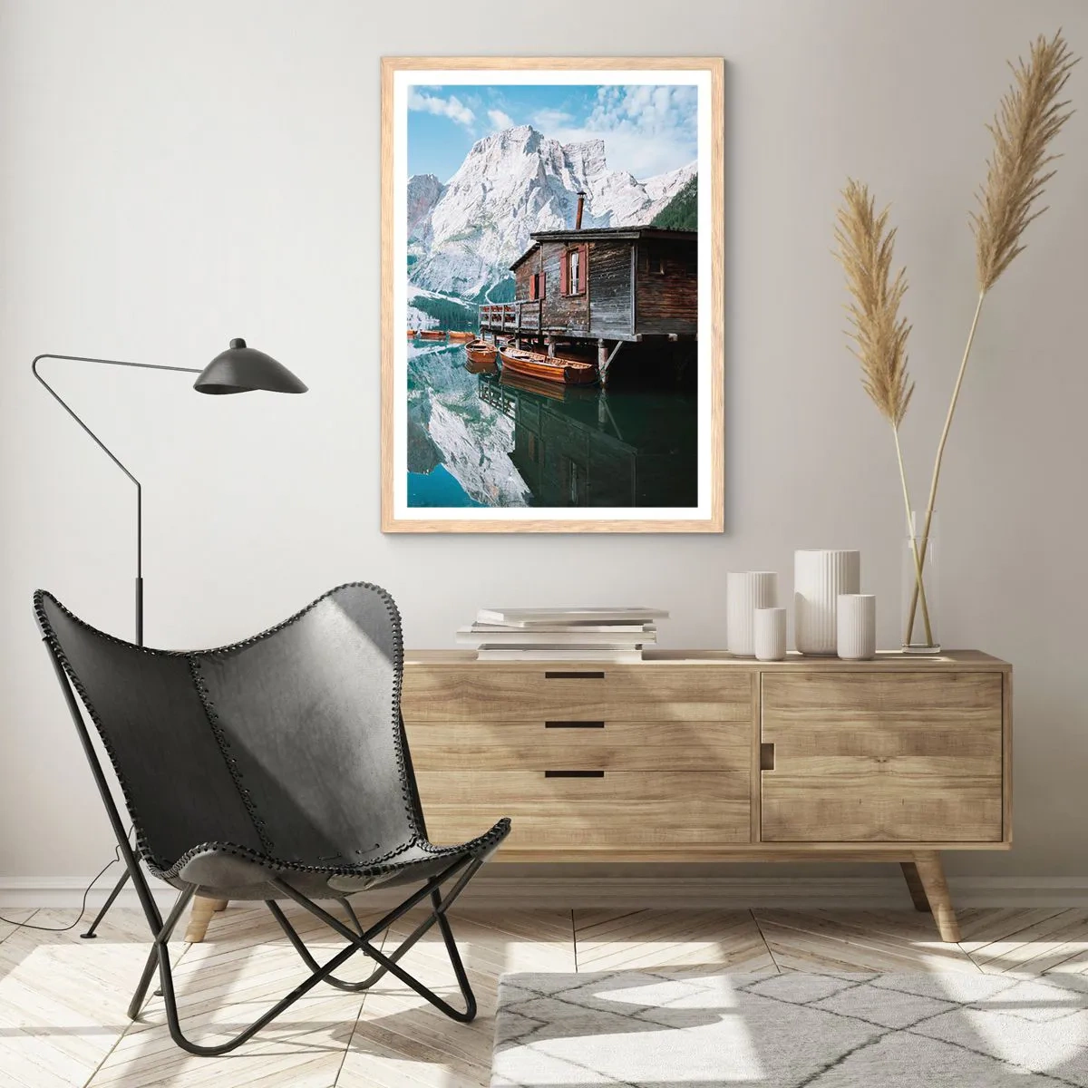 Plagát v ráme zo svetlého duba - Kryštalické, horské ráno - 61x91 cm