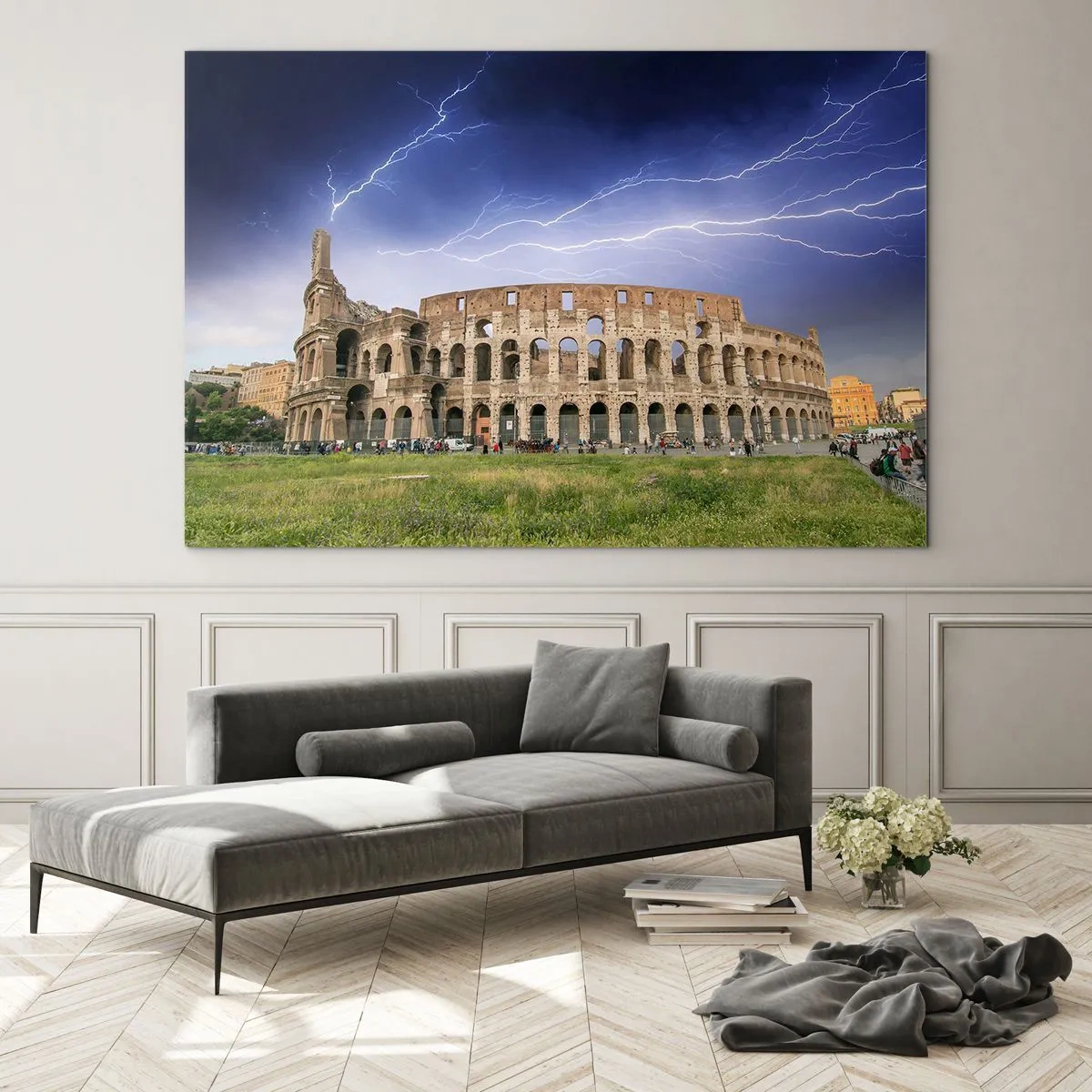 Obraz na skle - Koloseum v Ríme počas búrky - 70x50cm - Aréna boja - Moderná nástenná dekorácia do obývacej izby a spálne ARTTOR