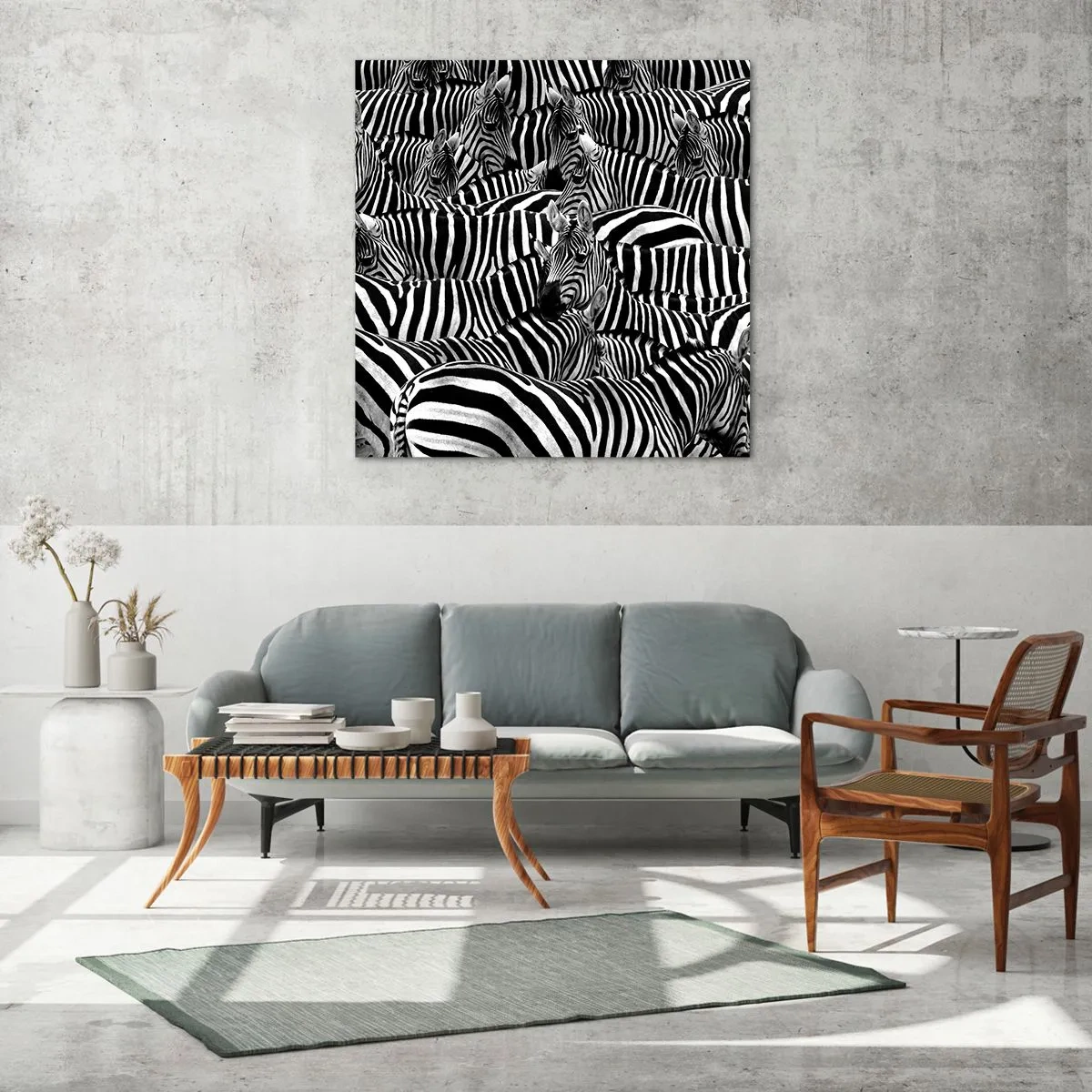 Obraz na skle - Skupinový portrét s pruhmi - 70x70 cm