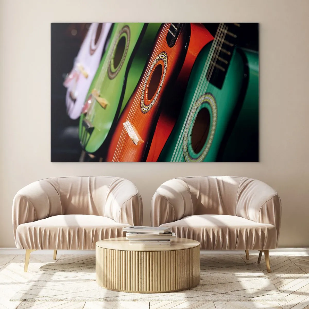 Obraz na skle - Gitara má veľa farieb - 120x80 cm