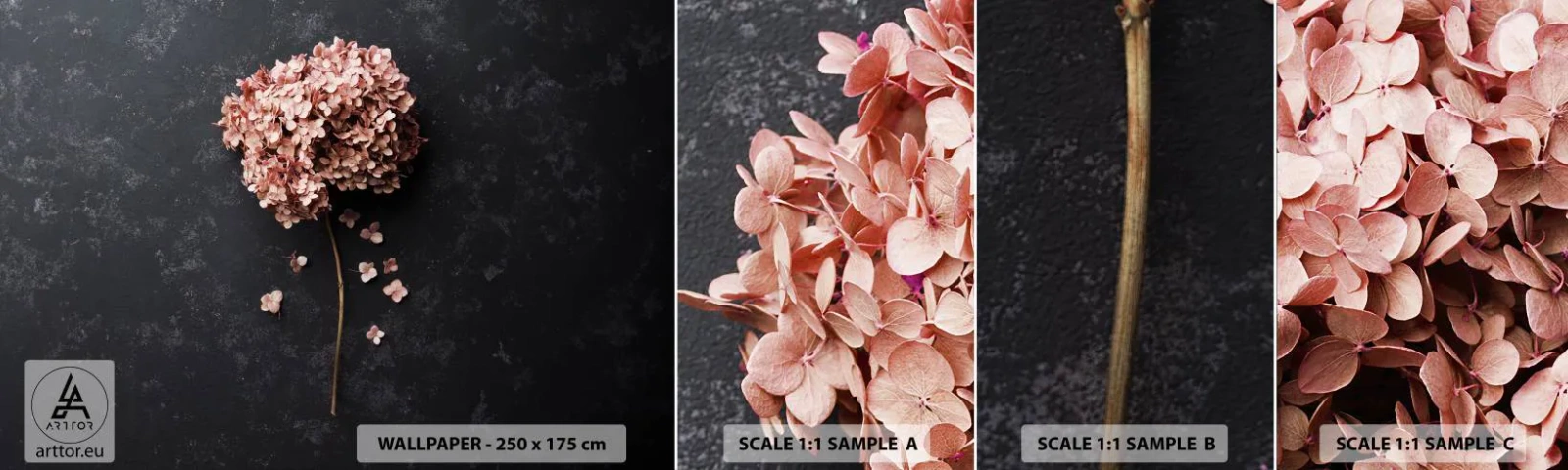 Vzorka samolepiacej fototapety Deluxe Sticker - Skutočne romantické znamenie - Kvetina, Hortenzia hortenzia, Príroda - 100x30 cm