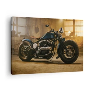 Obraz na plátne - Štýlový motocykel v industriálnom interiéri s teplým osvetlením - 70x50cm - Môžem všetko - Moderná nástenná dekorácia do obývacej izby a spálne ARTTOR