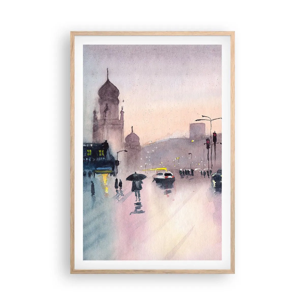 Plagát v ráme zo svetlého duba - V daždivom opare - 61x91 cm